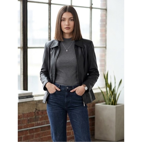 Alfani Jackets & Blazers - ALFANI Vintage Genuine Leather Zip Front Jacket L 90s Minimalist Quiet Luxury